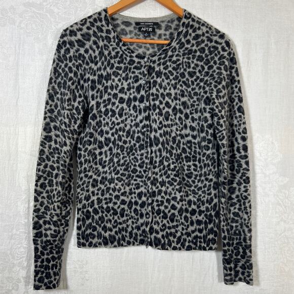 Apt 9 Cardigan Sweater Med Gray Animal Print 100% Cashmere Y2K Cheetah Leopard - Picture 1 of 10
